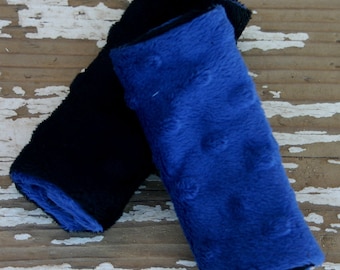 Infant/Toddler Navy Blue and Black Minky Car Seat Strap Covers