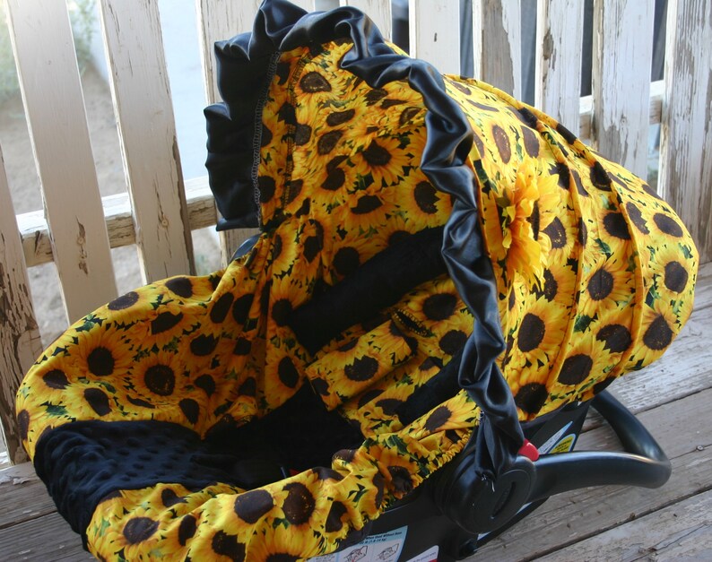 Sunflowers With Black Minky Infant Car Seat Cover And/or Hood Etsy