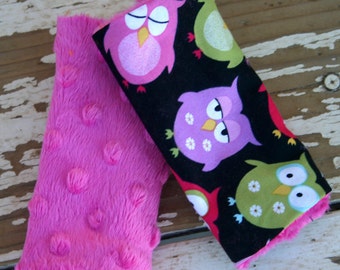 baby/toddler strap covers- owls- animal- girl- pink minky - black minky- infant- stroller- baby