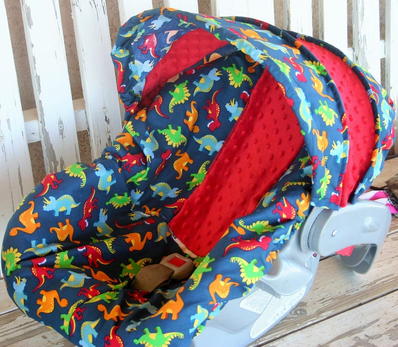 Baby Car Seat Cover and Hood Cover Bright Dinosaurs and Red Etsy