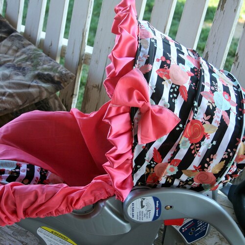 Baby Car Seat Cover and Hood Cover With Black Stripe Flowers Etsy