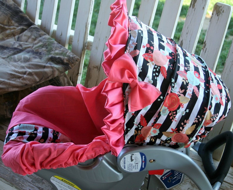 Baby Car Seat Cover and Hood Cover With Black Stripe Flowers Etsy