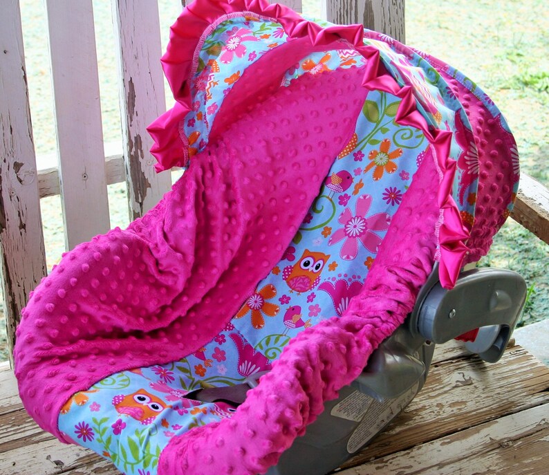 Owls and Pink Minky Infant Car Seat Cover and Hood Cover With Etsy