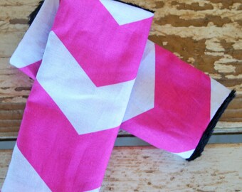 Infant/Toddler Pink and White Chevron with Pink or Black Minky Car Seat Strap Covers