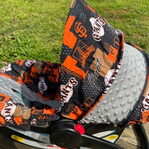 READY TO SHIP San Francisco Giants and light gray minky dot infant car seat cover and hood cover