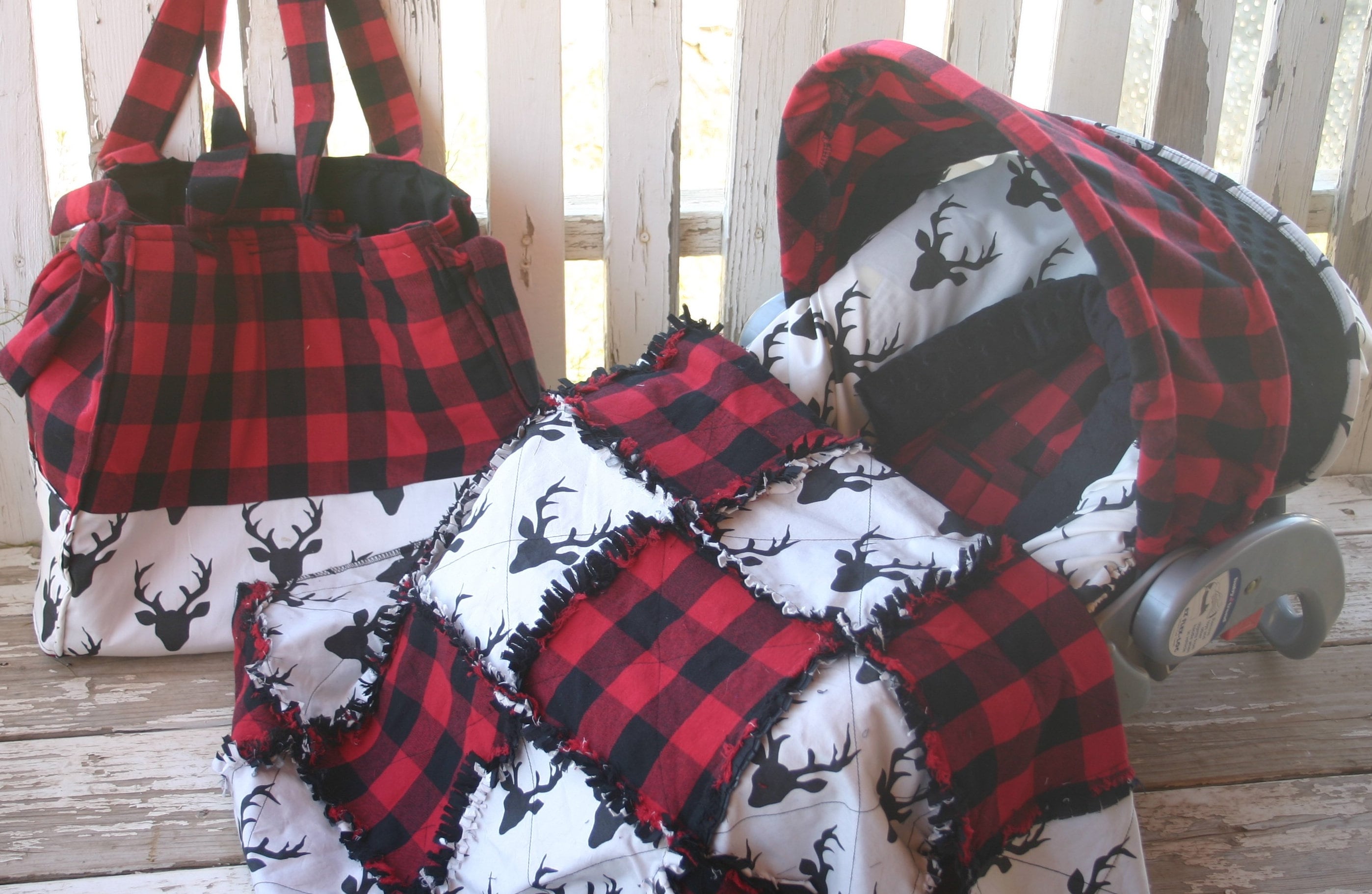 Buffalo Plaid W Black Bucks Infant Car Seat Cover And Hood