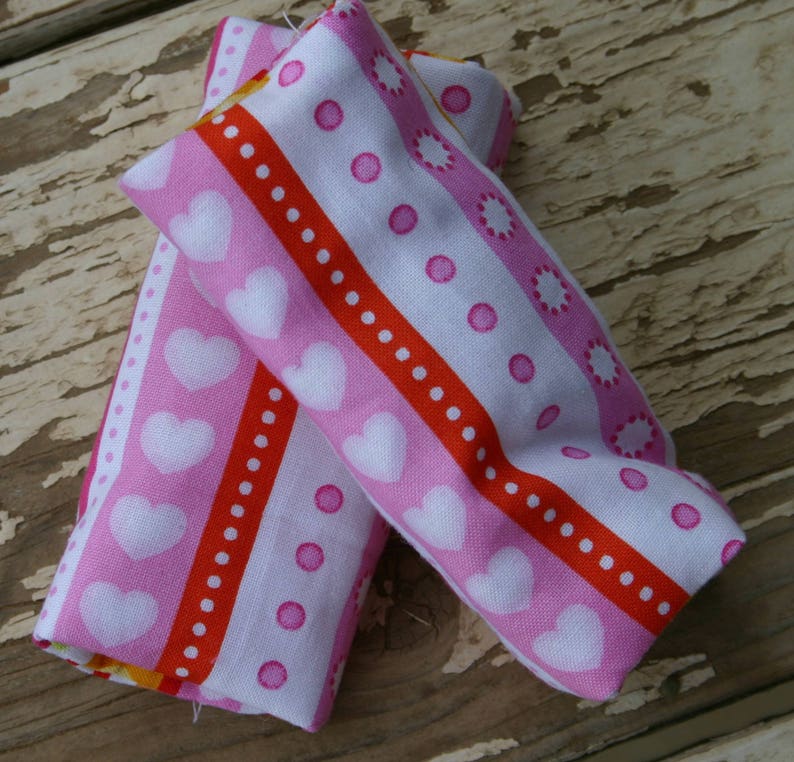 miracle stripe cotton with hearts and polka dots Car seat strap covers infant or toddler image 1