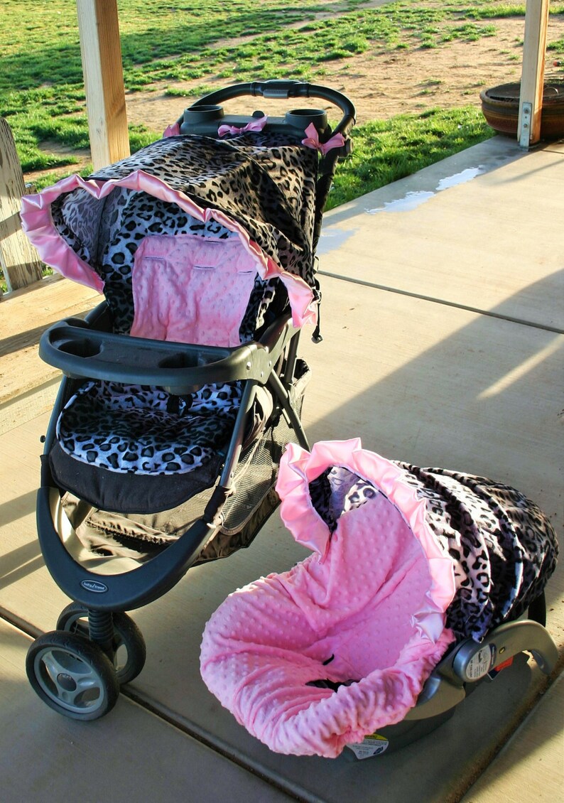 Car Seat And Stroller Not Incuded Snow Leopard W Baby Pink Minky Cover Hood Matching Cushion