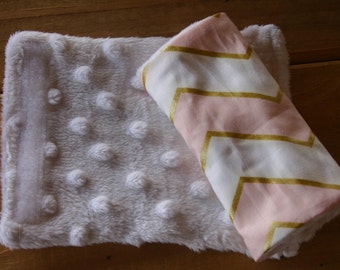 Infant/Toddler Pink and Gold Chevron with White Minky Car Seat Strap Covers