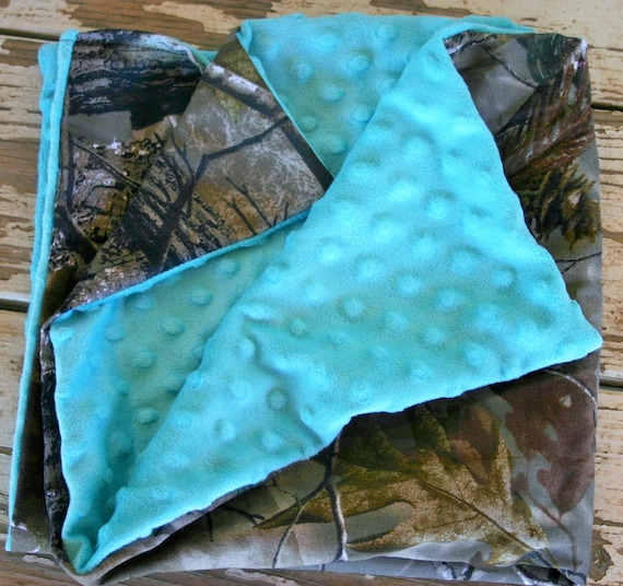 baby blanket 20x20 realtree or mossy oak Camo and orange minky