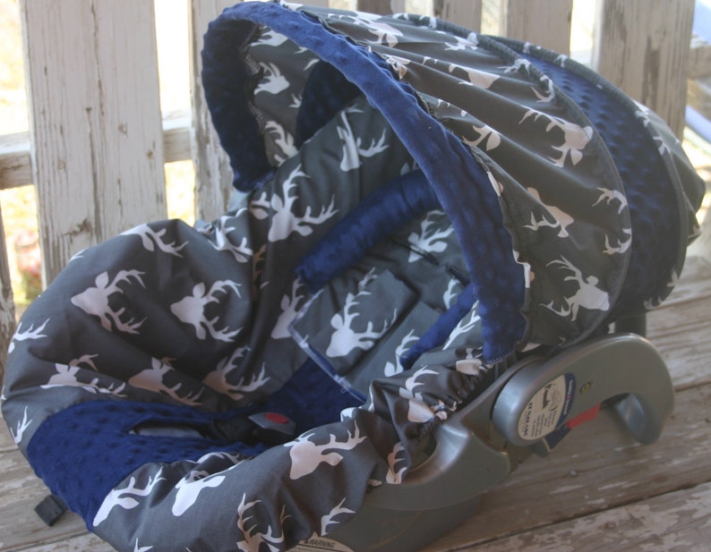 Baby Car Seat Cover and Hood Cover Dark Grey With White Buck Etsy