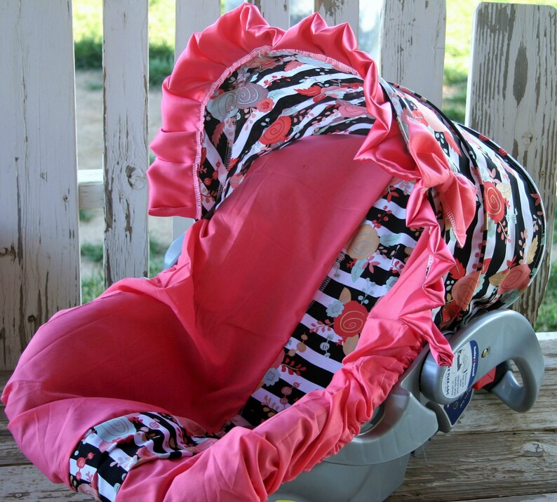 Baby Car Seat Cover and Hood Cover With Black Stripe Flowers Etsy