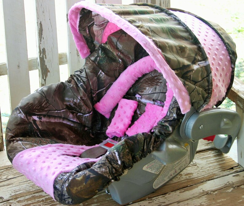 Realtree Camo w/ baby pink minky Car seat cover and hood cover Etsy