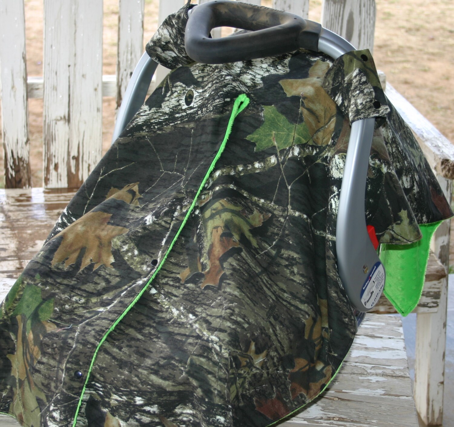 mossy oak camo and lime green minky car seat canopy cover you Etsy