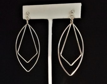 Sterling Silver Diamond Oval Drop Earrings