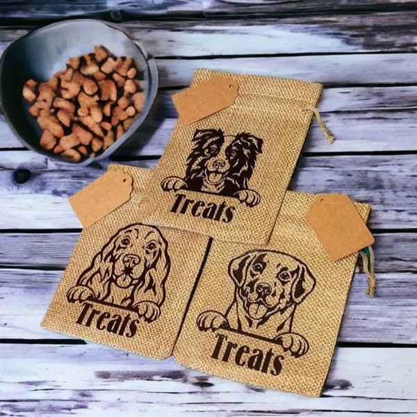 Bolsa personalizada para golosinas para perros Hessian - Bolsa de golosinas - Aperitivos para perros - Bolsa personalizada para golosinas para mascotas - Bolsa personalizada para golosinas de razas de perros