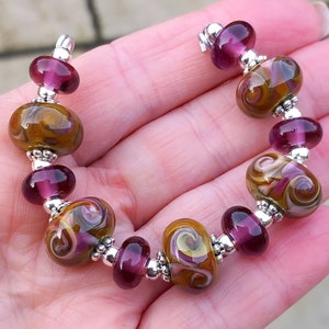 Earthy Organic Neutral Raku Frit and Purple Handmade Lampwork Glass Bead Set image 2