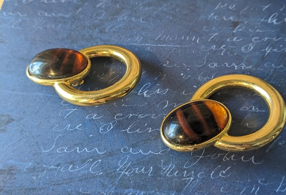 Vintage Ben Amun Clip On Gold Tone Hoop Earrings … - image 9