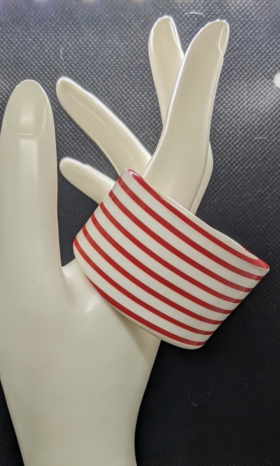 Vintage 1980s Candy Stripe Wide Plastic Bracelet … - image 1