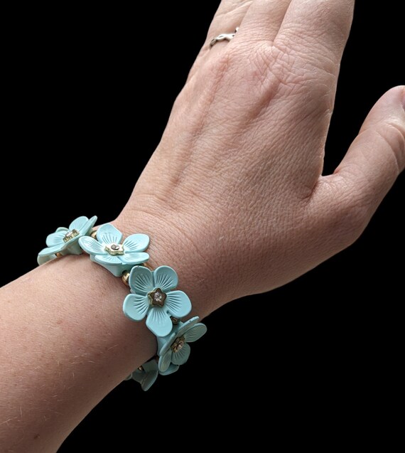 Bracelet Extensible Vintage — Fleurs Et Pierres Violettes — Style Bohème, Ajustable Sans Fermoir