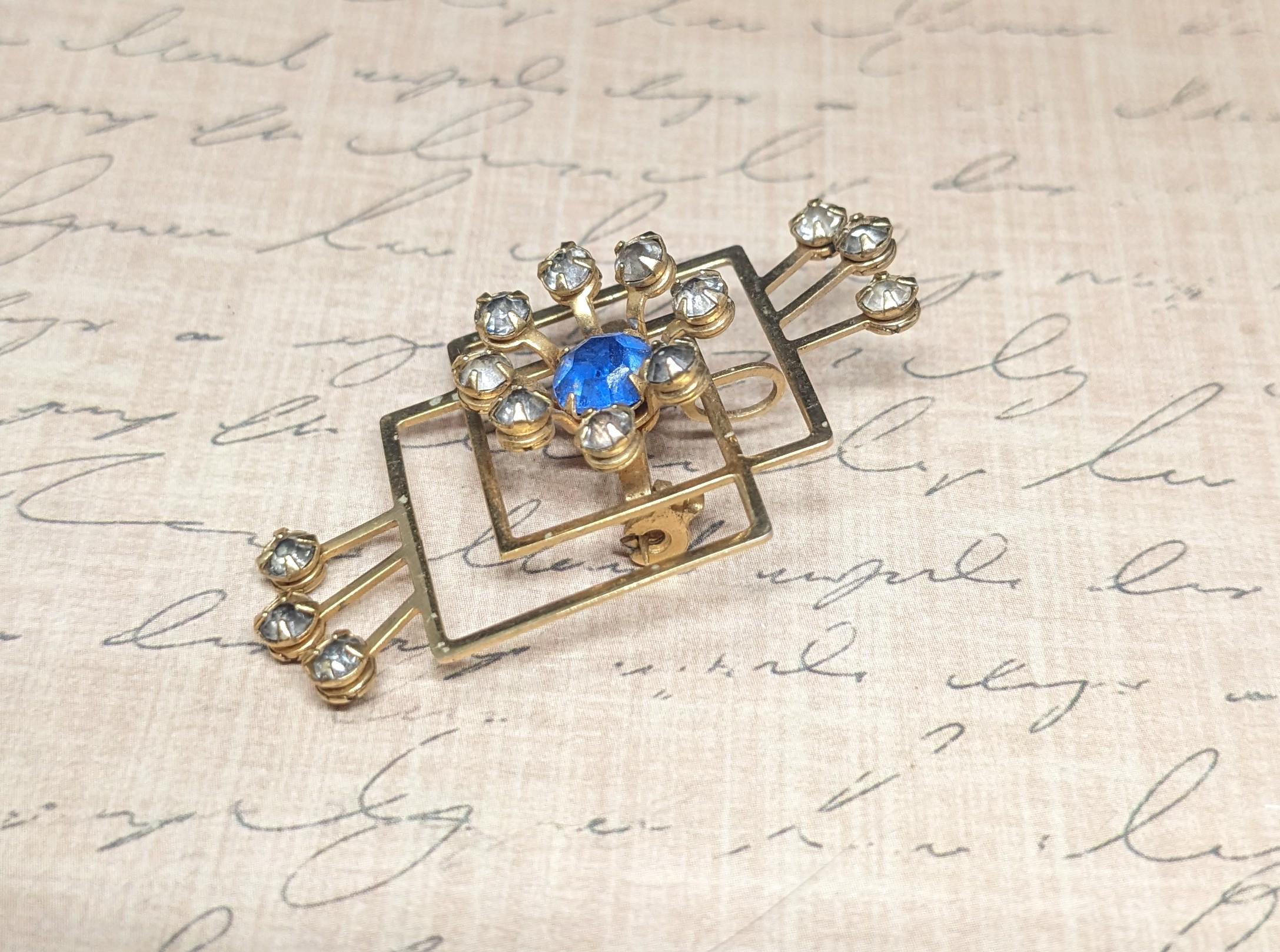 Vintage B.N. Bugbee & Niles Blue Rhinestone Brooch Pendant  display picture 2