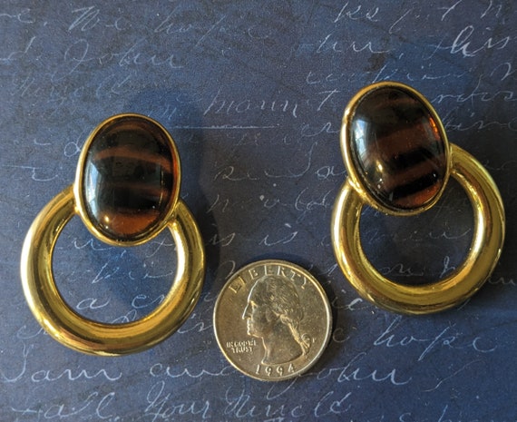 Vintage Ben Amun Clip On Gold Tone Hoop Earrings … - image 4