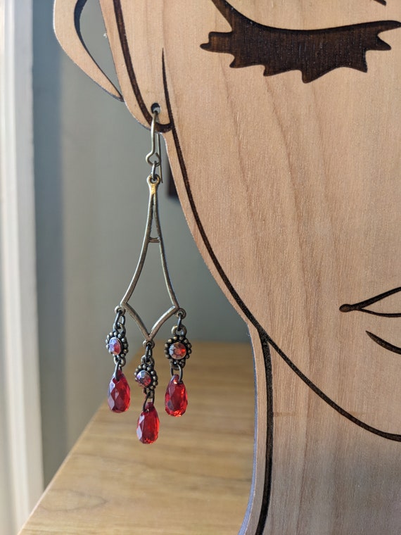 Vintage Red Chandelier Dangle Drop Earrings