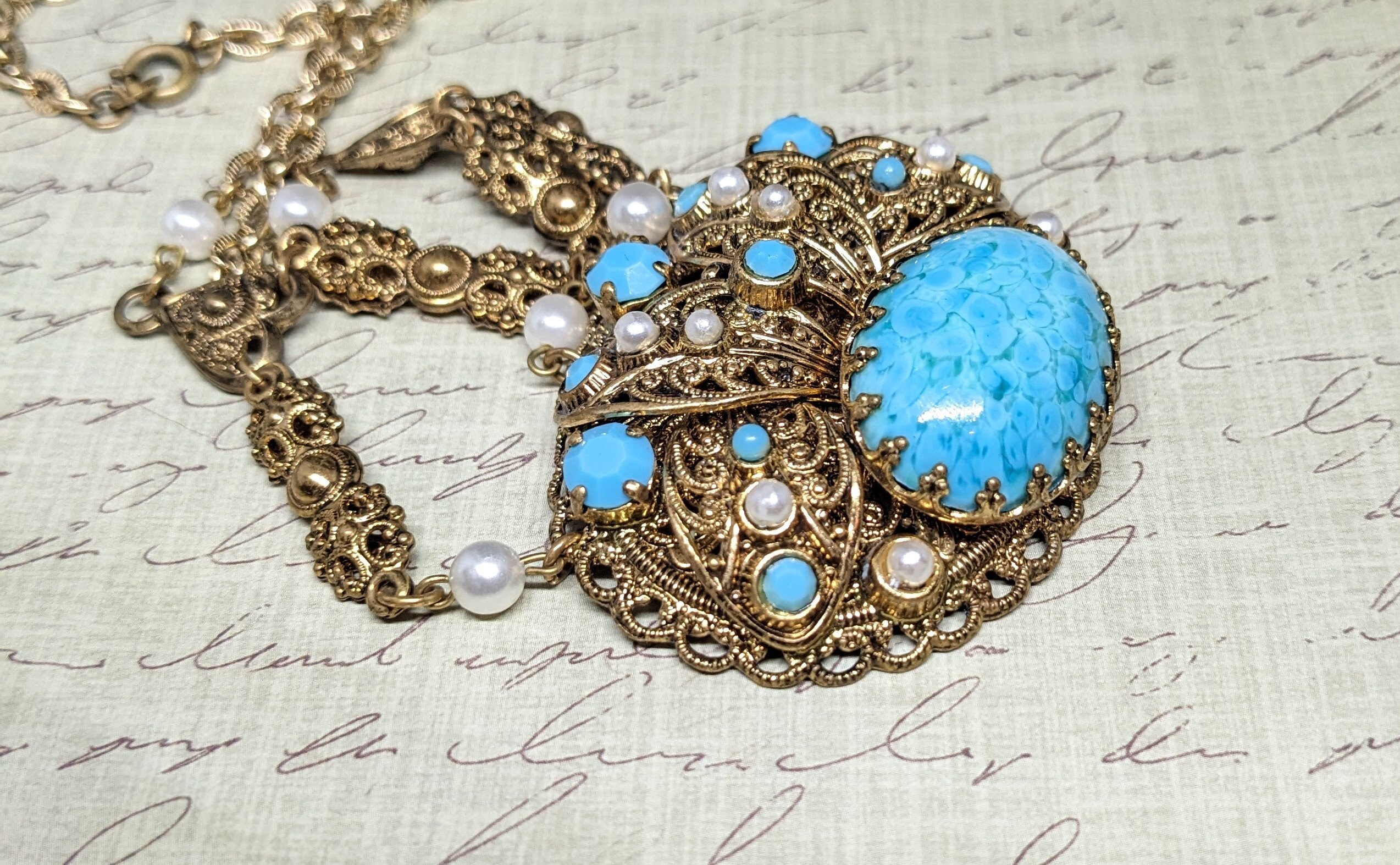 数量限定SALE Vintage Signed Turquoise Faux With Necklace Germany West その他
