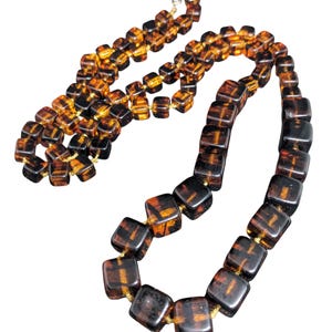 Vintage Lucite Graduated Tortoise Shell Square Bead Long Necklace 36"