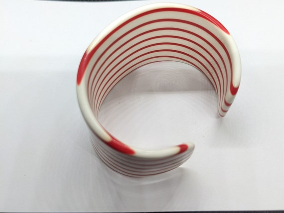 Vintage 1980s Candy Stripe Wide Plastic Bracelet … - image 3