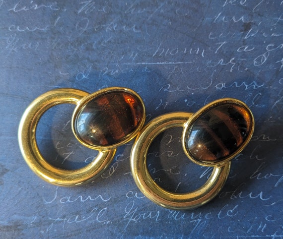 Vintage Ben Amun Clip On Gold Tone Hoop Earrings … - image 8