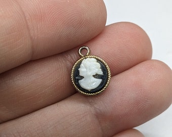 Tiny Vintage Victorian Lady Left Facing Cameo Pendant, Small Victorian Revival Charm