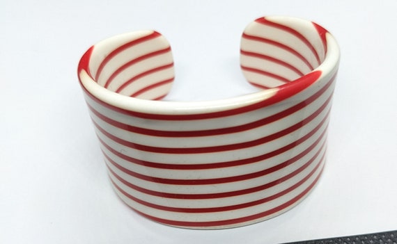 Vintage 1980s Candy Stripe Wide Plastic Bracelet … - image 2