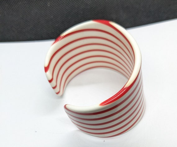 Vintage 1980s Candy Stripe Wide Plastic Bracelet … - image 4