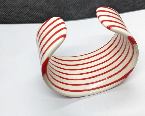 Vintage 1980s Candy Stripe Wide Plastic Bracelet … - image 5