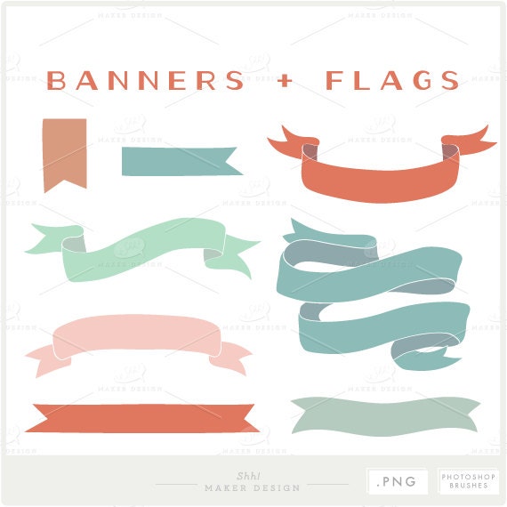 Banners And Flags Png Files Photoshop Brushes Decorative Etsy