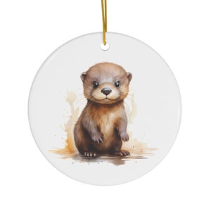 Cute Watercolor Baby Otter Ceramic Ornament Christmas Gift