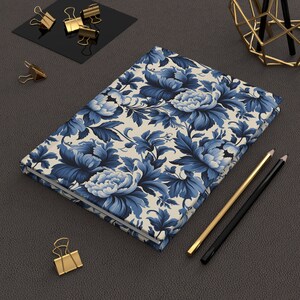 Blue Damask Hardcover Journal Matte Notebook Garden journal