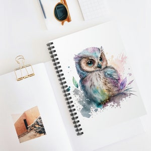 Blue and Purple Watercolor Owlet Spiral Notebook - Ruled Line