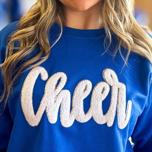 White Cheer Script Chenille Sweatshirt
