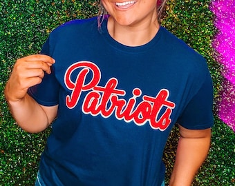 Red Patriots Chenille Script T-Shirt