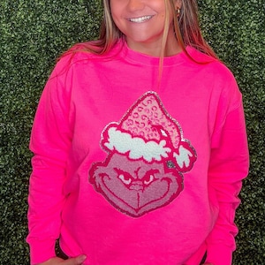 Pink Cheetah Grinch Chenille Sweatshirt