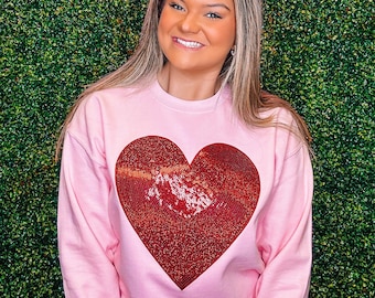 Sweatshirt rouge à sequins et coeurs pour la Saint-Valentin