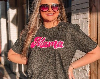 Black Leopard T-Shirt w/ Hot Pink Mama Chenille