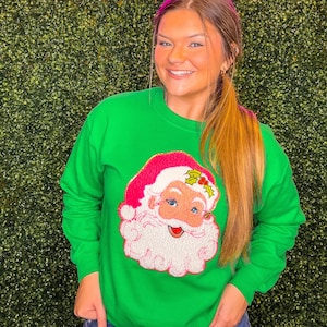 Santa Claus Chenille Sweatshirt - Green