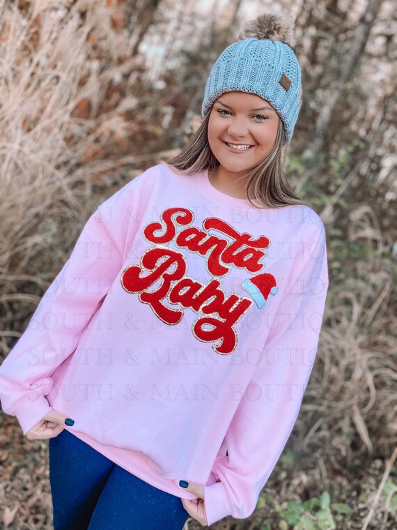 Santa Baby Chenille Sweatshirt light Pink FREE SHIPPING Etsy