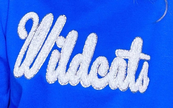 Wildcats white Chenille w/silver trim Heat Applied Patch