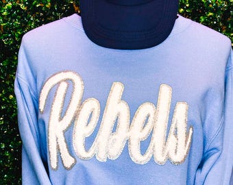 White Rebels Chenille Script Sweatshirt