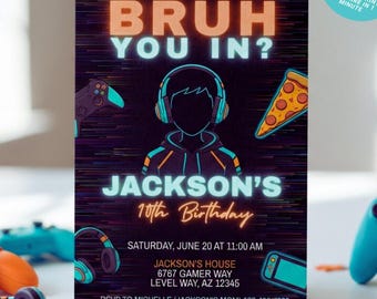Inbjudan till spelfödelsedag, inbjudan till videospelsfest, redigerbar Canvas-mall