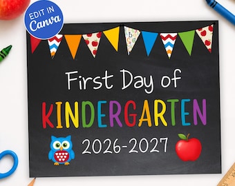 Editable First Day of School Sign Template, Owl Chalkboard School Photo Prop, Any Grade Any Year, Canva Editable, Instant Download